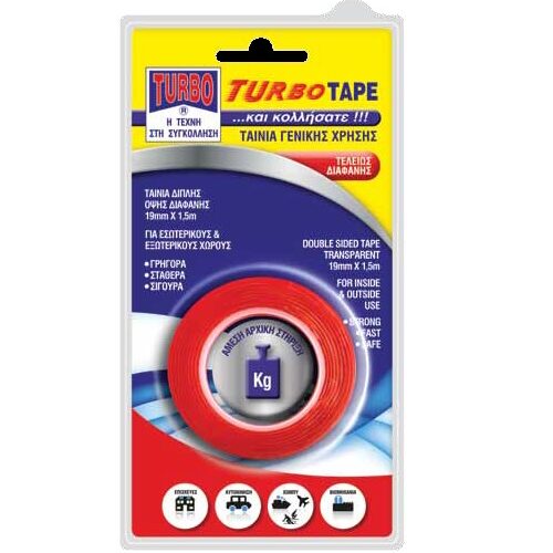 1200007 – Turbo Tape Ταινία Διπλής Όψεως Διάφανη 19mm x 1,5m