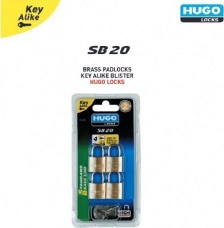 Hugo Locks 60284 SB30 Λουκέτα Από Ορείχαλκο Σετ 4 Τεμαχίων Με Ίδιο Κλειδί 20mm