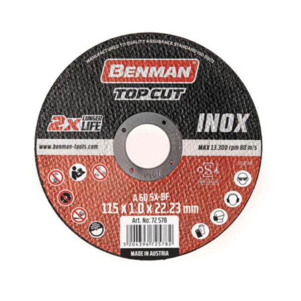 Δίσκος κοπής μετάλλων Inox 125 x 1.0mm Benman top cut 72579