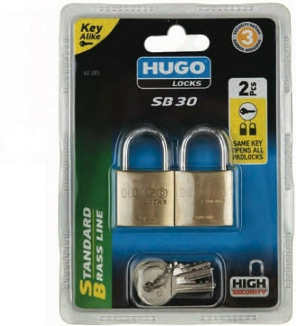 Hugo Locks 60285 SB30 Λουκέτα Από Ορείχαλκο Σετ 2 Τεμαχίων Με Ίδιο Κλειδί 30mm